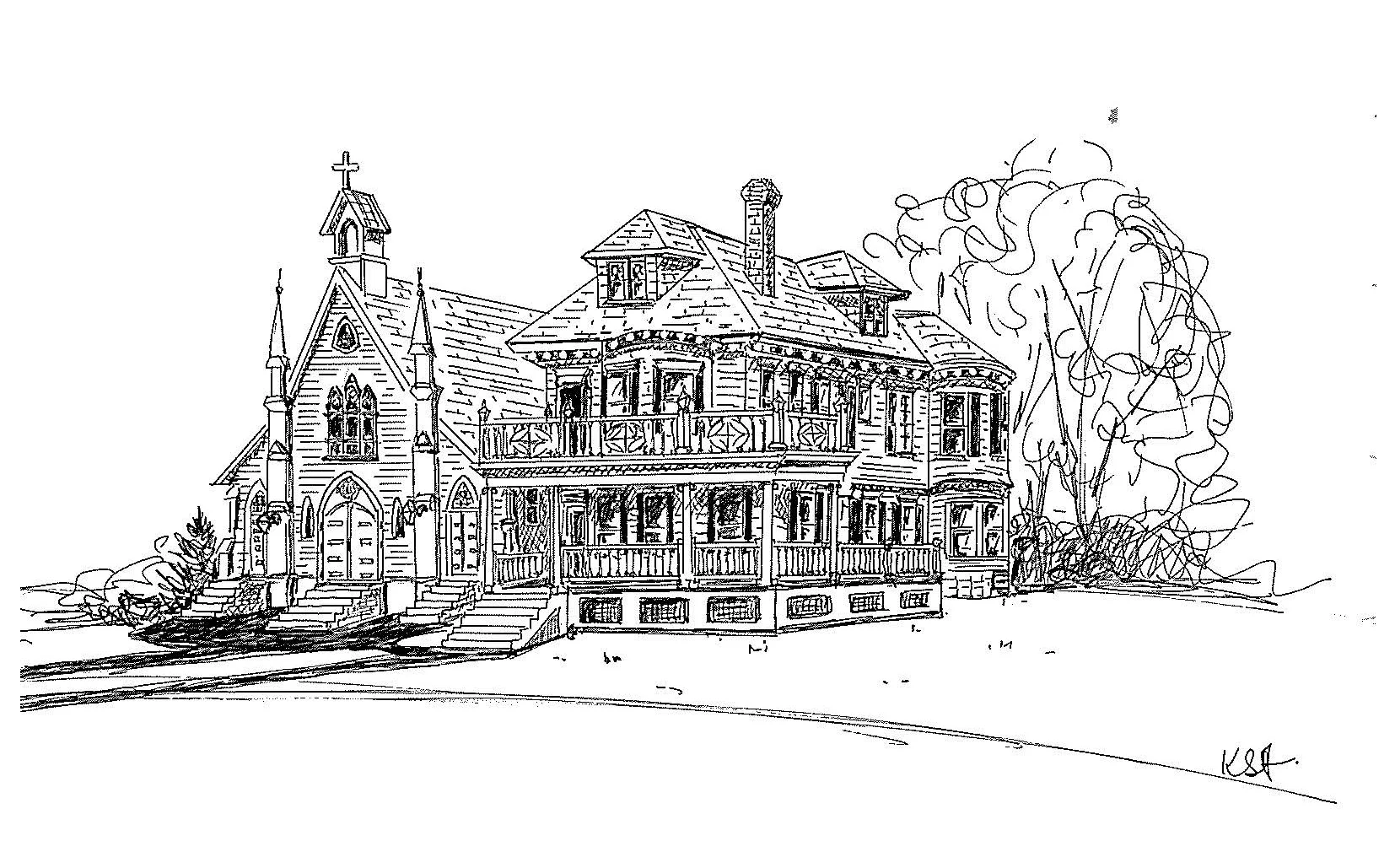 Sketch of old church and rectory 1901.jpg