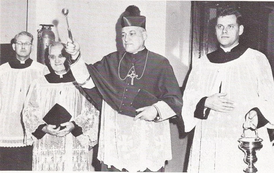 (left to right) Reverend John H. O’Connor, Monsignor Shea, Archbishop Cushing and Reverend Frederick T. Burke