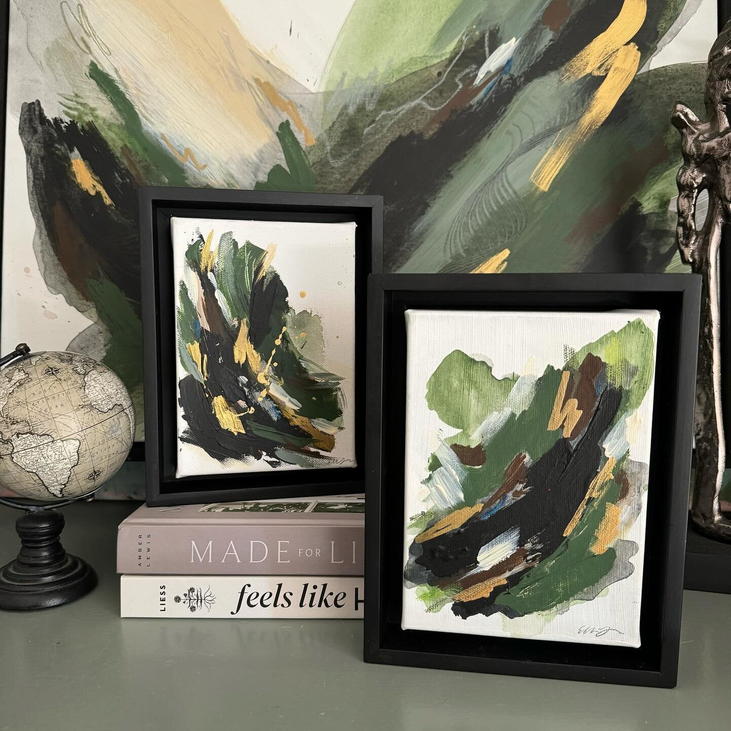 Love a deep moody green? I got you covered! Various sizes, from 5x5 to 18x24&hellip;all but the tiniest are framed and ready for gifting!! 

Shop these paintings on my website (you know the drill, link in profile!) 

I always appreciate when you shar