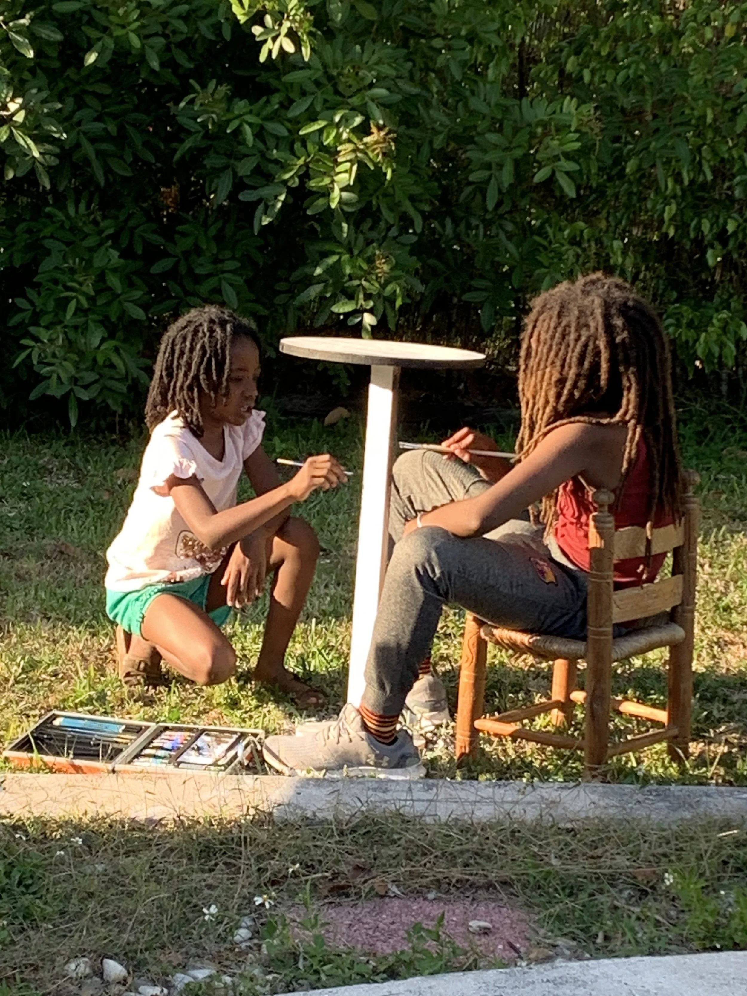 The littles actually worked together and made and painted a cafe table - why they’re trying to duplicate Starbucks in the front room is beyond me, but it beats the iPad :-D