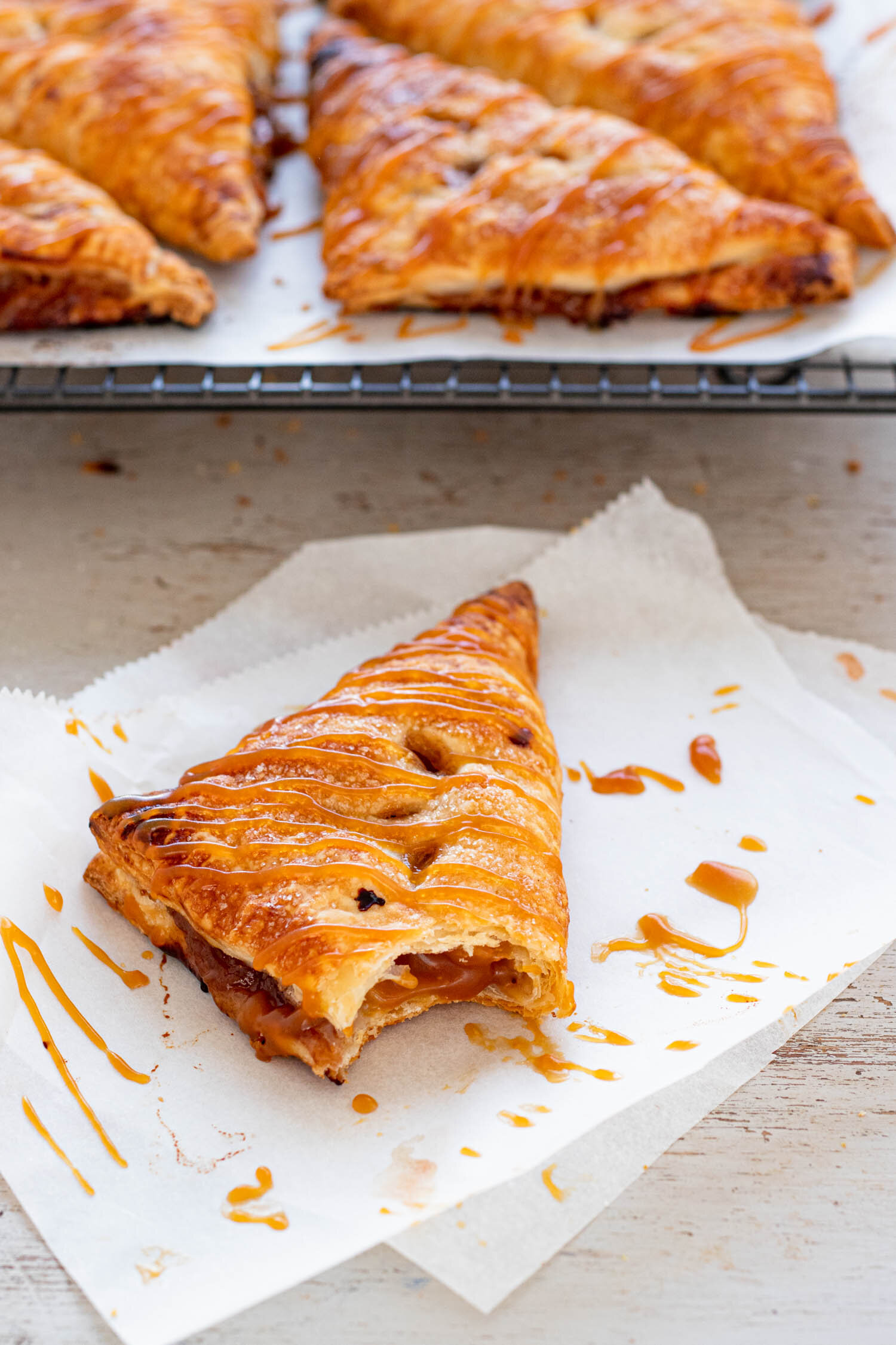 Flaky French apple turnovers with salted caramel sauce — Michelle Bessudo