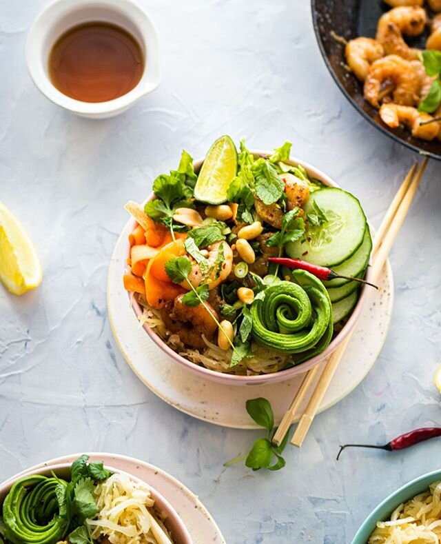 Thinking about making this Vietnamese shrimp carb-free noodle bowl for dinner again. Wondering if Frenchie will complain about having this for dinner twice in a row. ⁠
Also in the picture are the infamous avocado roses. You know the reason why I almo