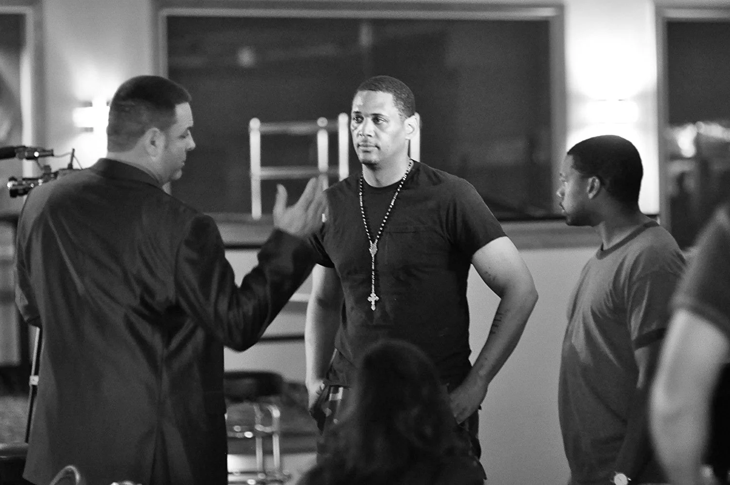 On set of "MAN IN A BOX"