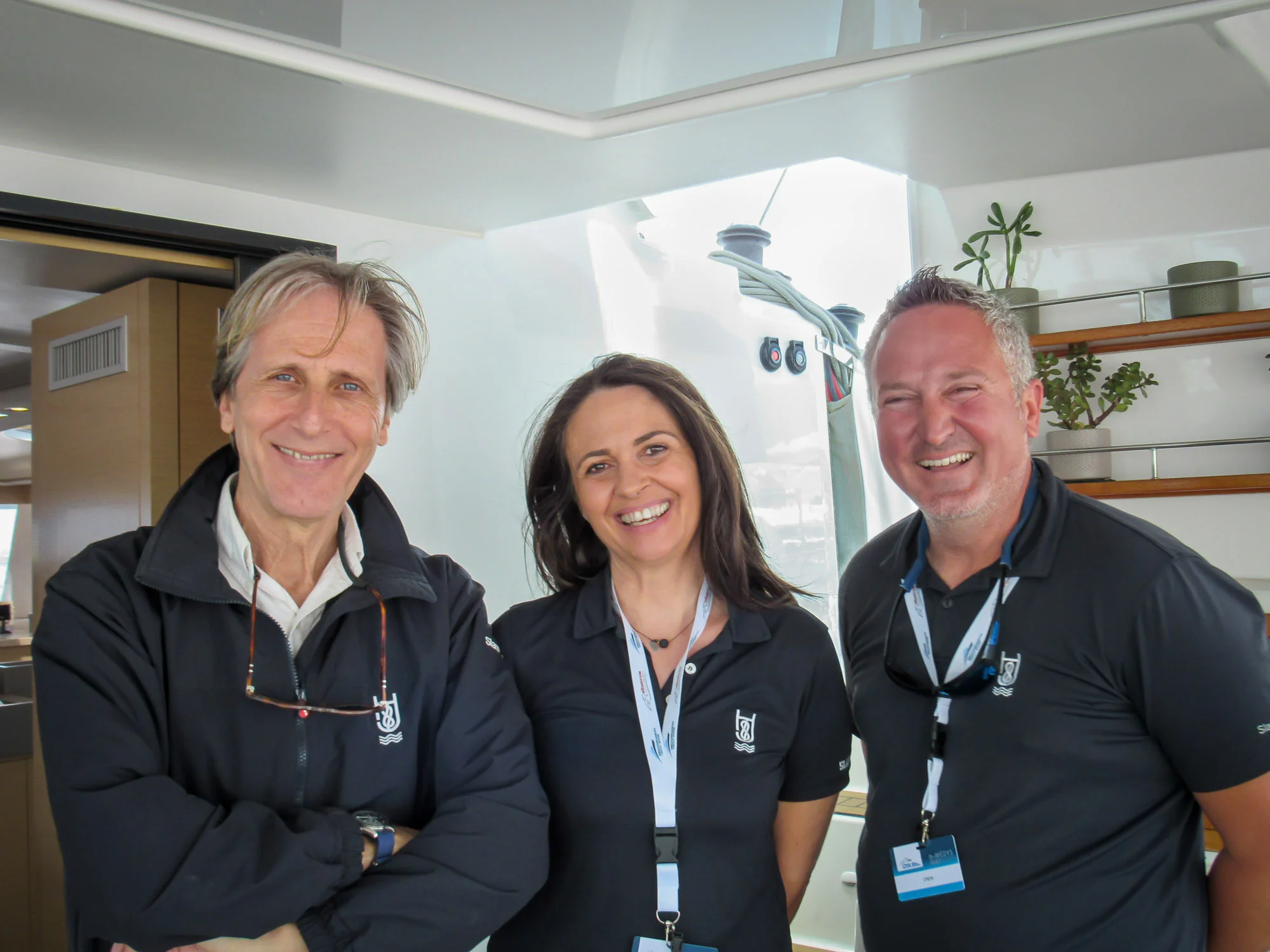The fabulous crew of High Jinks! Captain Miltos, Chef Eugenia, and Deckhand Bozi… ready to make certain you have an incredible charter experience.