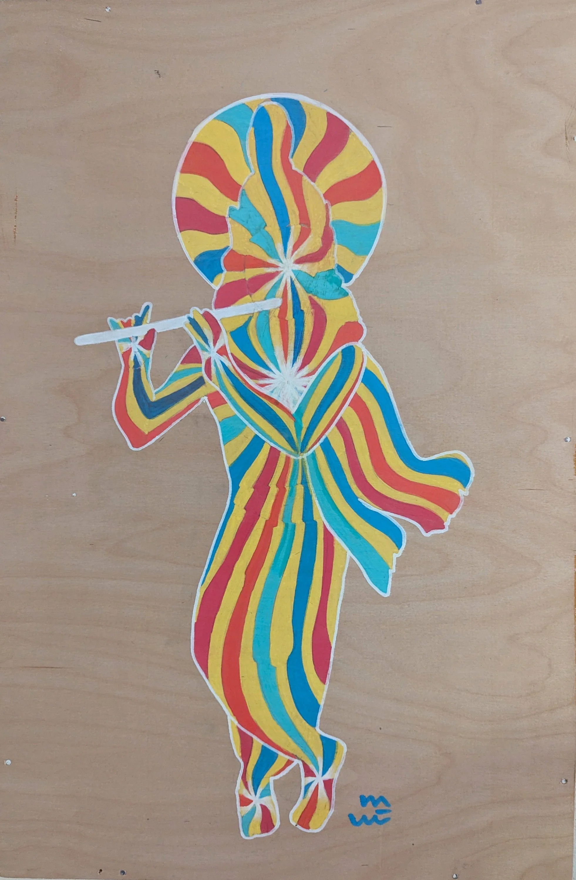 Rainbow Body Krishna, Acrylic on Wood Panel, 16" x 24"