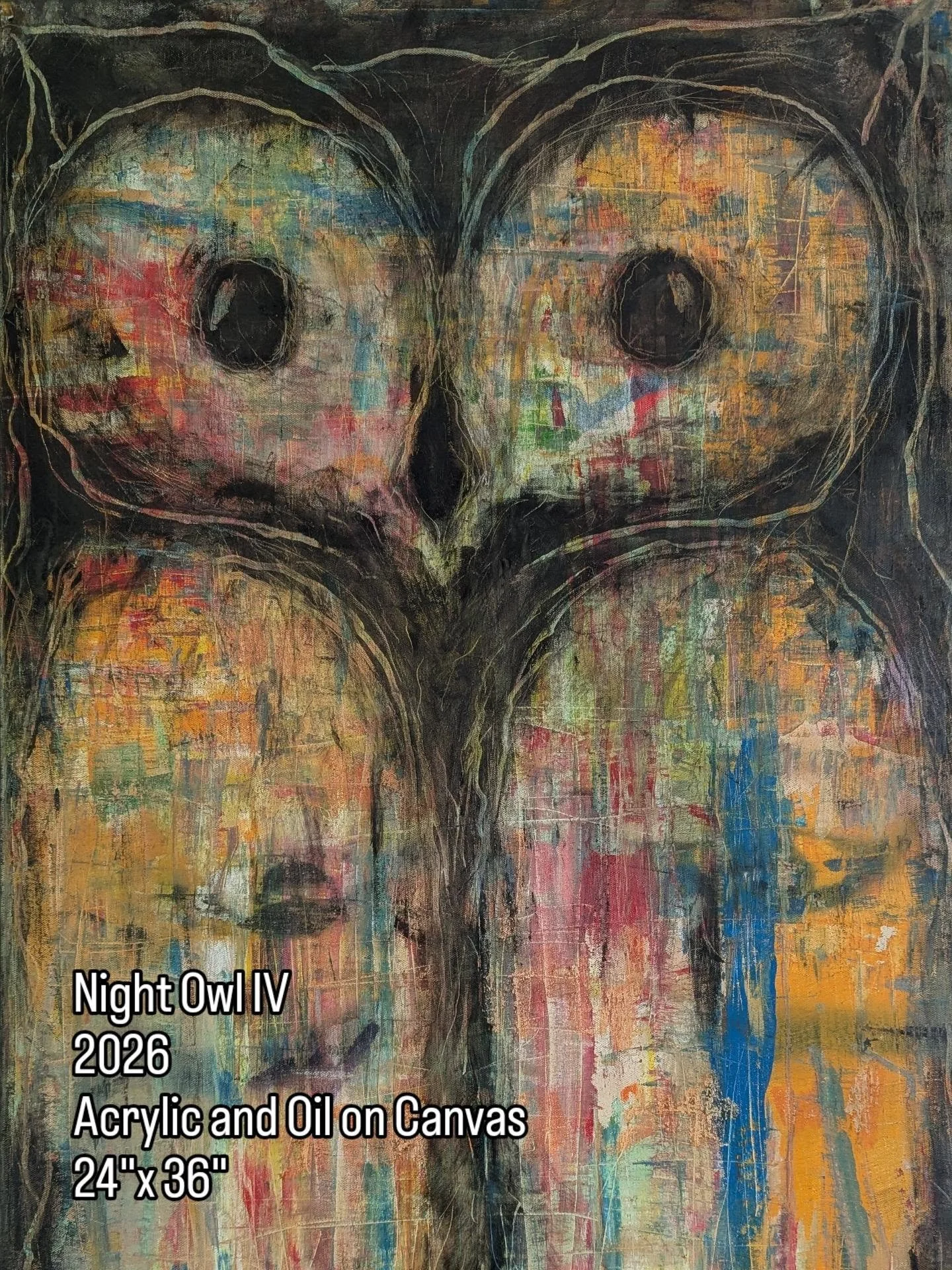 I, owl/Joseph, am colorful, playful, mysterious. A bit messy. Layered. Touches of somber. 

Another new piece available through @saatchiart - link in bio 

#owl #abstract #gestalt #artist #atx