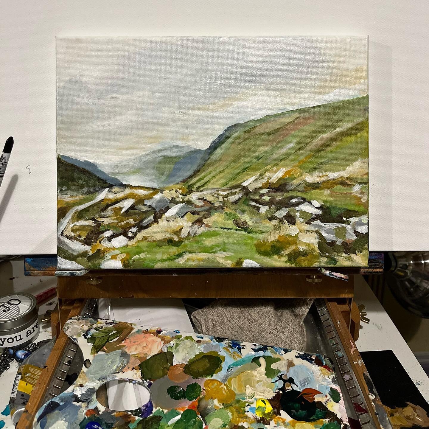 Little Irish landscape WIP for today #ireland #landscapepainting #glendalough #painting #acryliconcanvas #acrylicpainting #practice