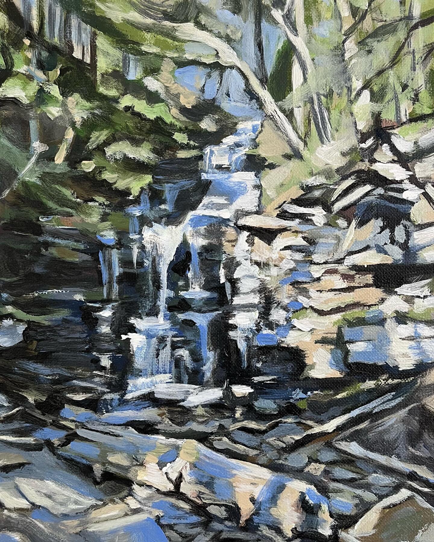 A waterfall at Rickett&rsquo;s Glen State Park. #landscapepainting #painting #landscape #waterfall #acrylicpainting #womanartist #baltimoreartist #forsalesoon
