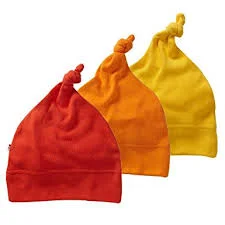 Red, orange and yellow babys knot hat