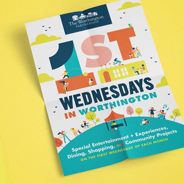 Just finished up some fun fresh event branding for First Wednesdays #inworthington! The events are for all ages and incorporate so many different things&mdash; entertainment, volunteer projects, shopping, dining, etc. We leaned into that wide variety