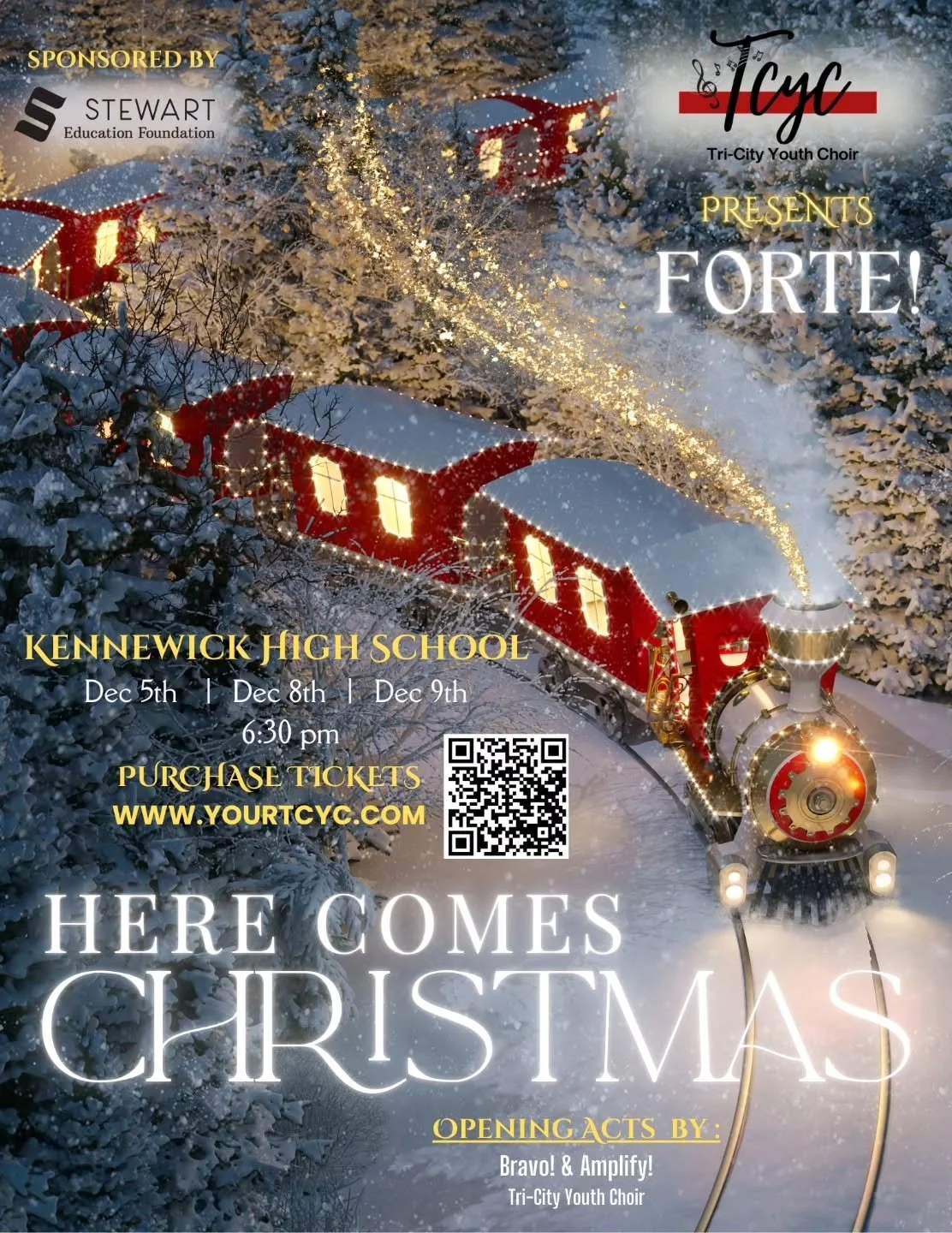 🎄🌟 Tickets on sale now! Get ready for a favorite local Christmas tradition! Join us for Tri-City Youth Choir's &quot;Here Comes Christmas&quot; at Kennewick High School on Friday, Dec. 5, Monday, Dec. 8, and Tuesday, Dec. 9 at 6:30 pm (*no Saturday