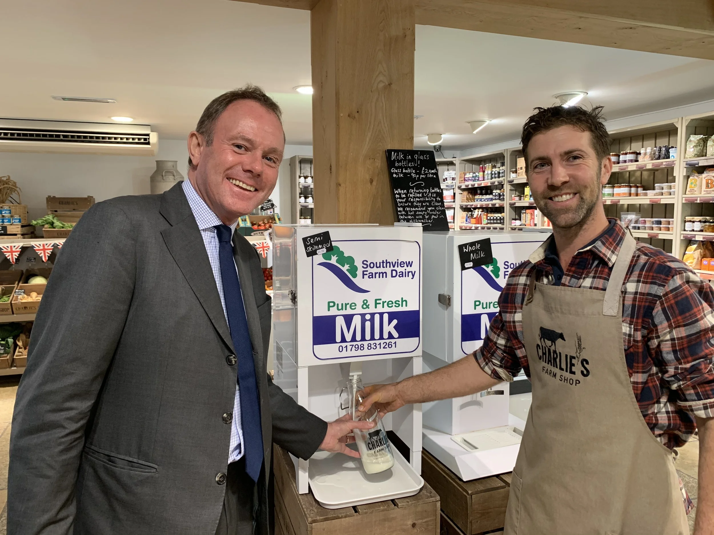 Nick  praises Charlie’s Farm Shop for new milk bottle initiative