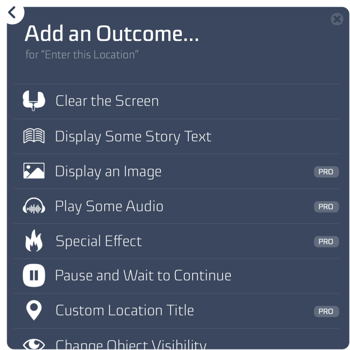 Outcomes are the things you can have happen in response to the events tirggered by players.