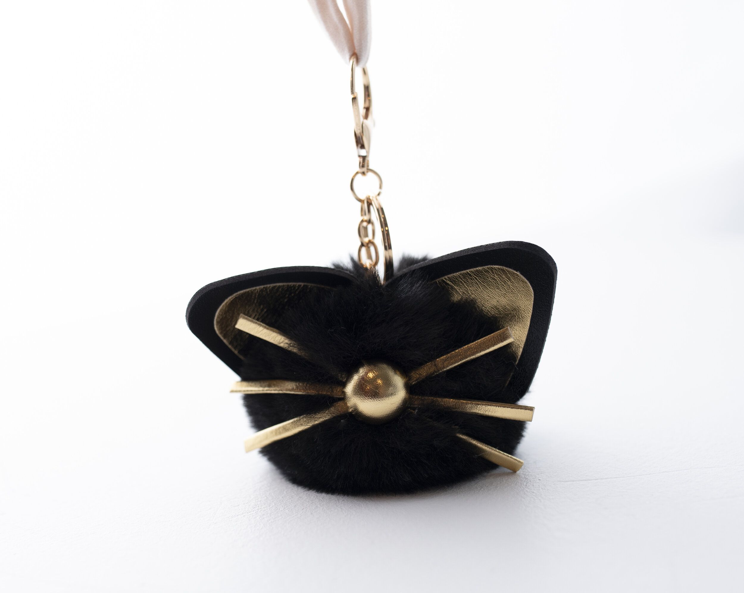 Kitty Cat Puff Ball Keychain