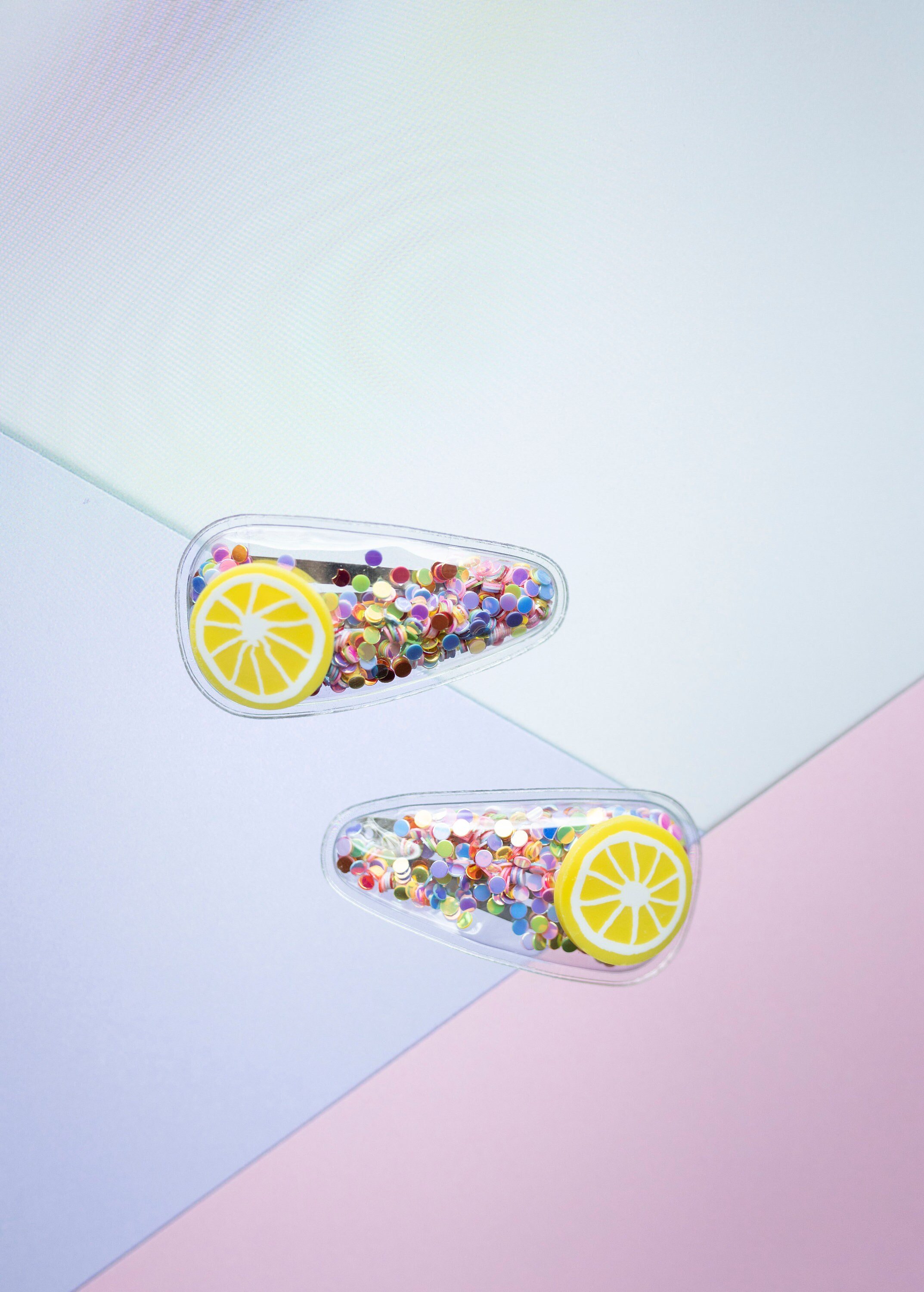 Set of 2 Glitter Lemon Barrettes