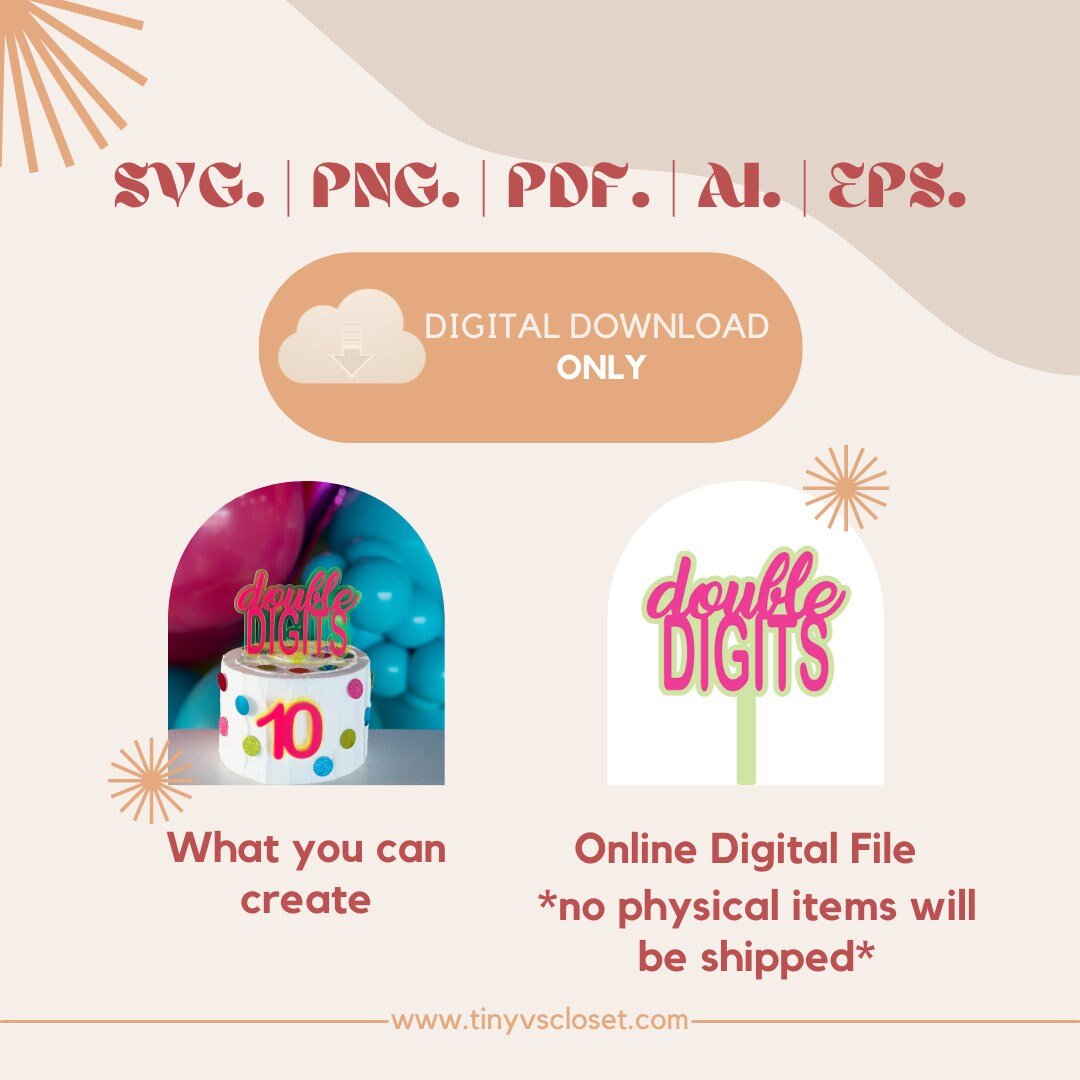 DIGITAL FILE ONLY | Double Digits | Double Mounted Cake Topper | svg, png, ai, pdf, eps