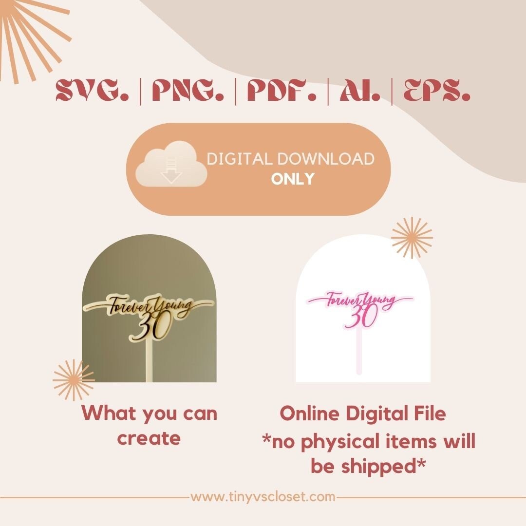 DIGITAL FILE ONLY |  Forever Young Cake Topper | svg, png, ai, pdf, eps