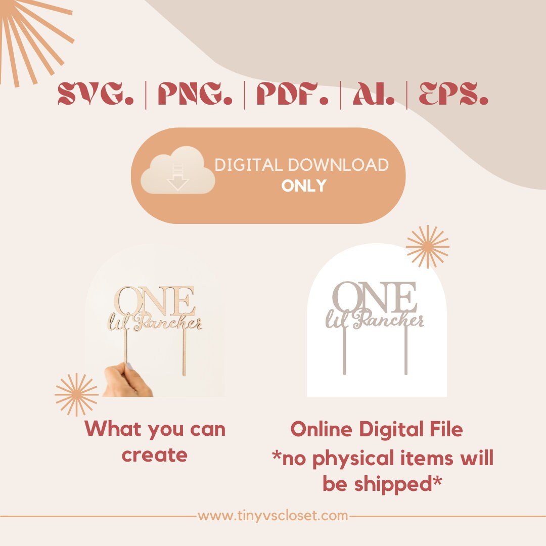 DIGITAL FILE ONLY |  One Little Rancher | Cake Topper | svg, png, ai, pdf, eps
