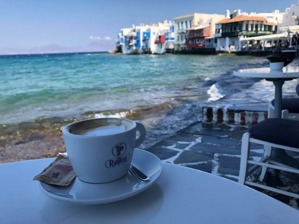 One of the best places to sip a coffee: Little Venice, Mykonos, Greece.