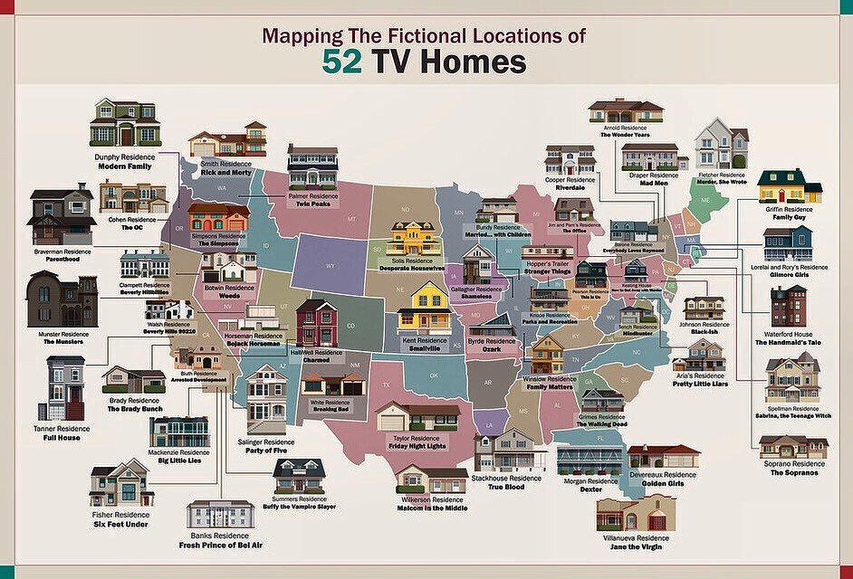 El mapa con las 52 casas de las series m&aacute;s famosas de Estados Unidos. Te damos las coordenadas ficticias (y reales) de los hogares de tus personajes favoritos.
.
Link en Bio.
.
📷:&nbsp;@cntravelerspain
.
#DATOdeViajes&nbsp;#ViajesAtuMedida&nb