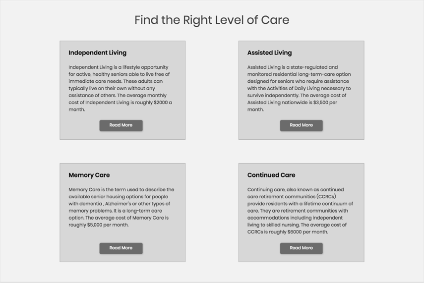 Assisted Living Comparison Chart