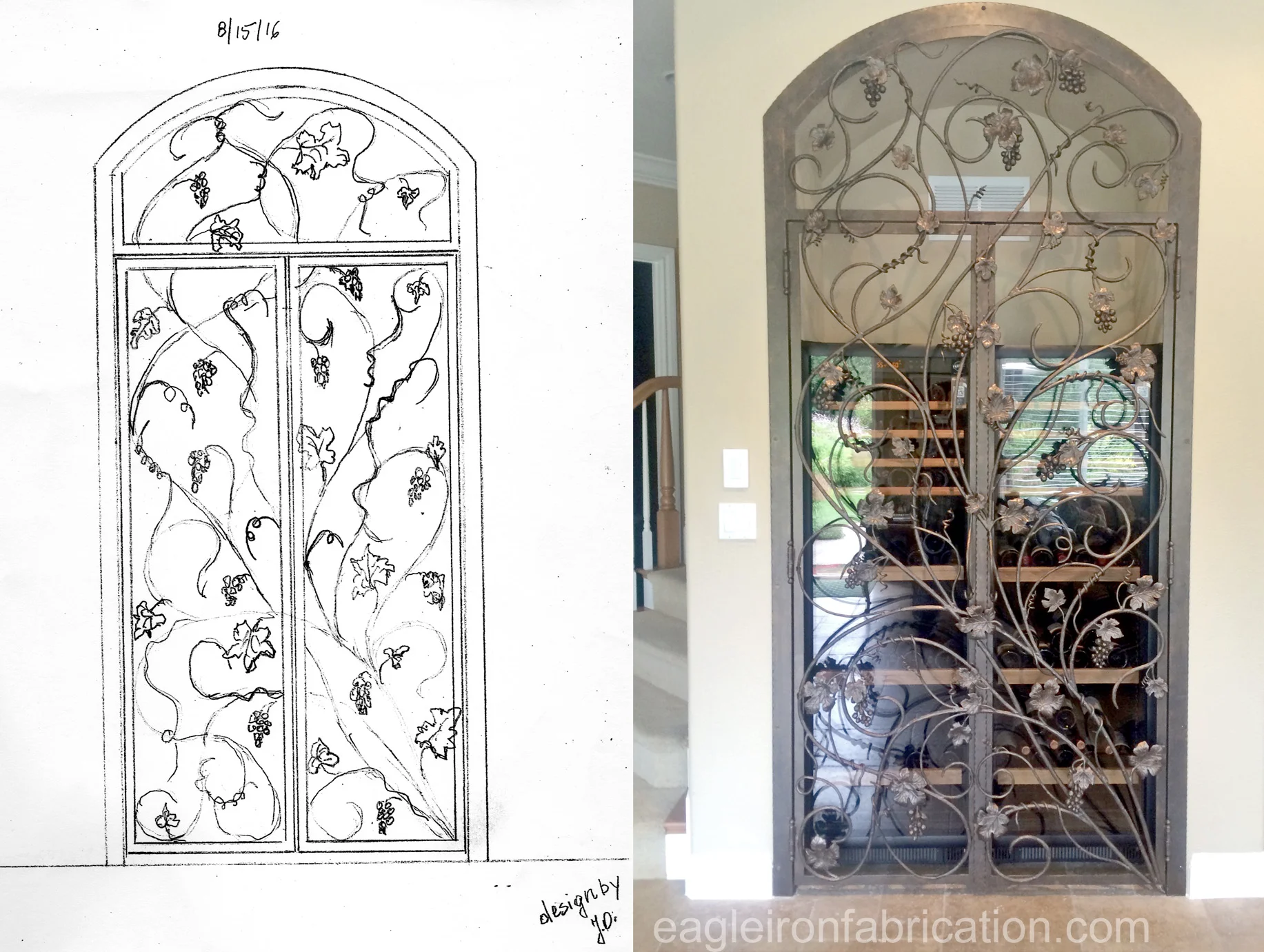 Custom decorative gate design from blueprint sketch to finished work.