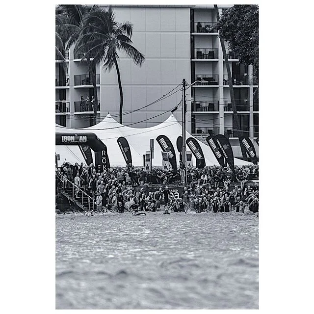 Major #tbt. Age groupers getting ready for their swim at the @roka Ironman Swim course. We will have to wait a little longer to hug tight. February can&rsquo;t come sooner. 🤙🏻 Stay safe my friends. #imkona2019 #imwc