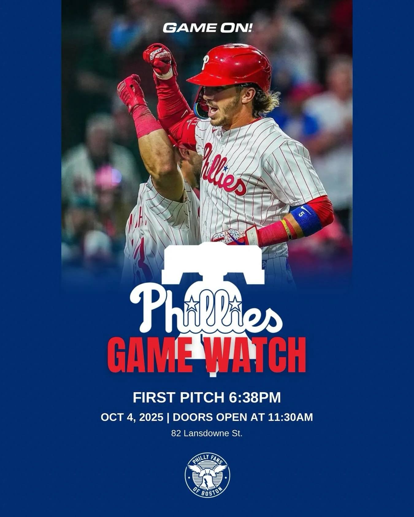 Red October starts NOW ❤️💥
First pitch: 6:38PM tomorrow &mdash; and there&rsquo;s no better place to watch Phils vs. Dodgers Game 1 than @gameonfenway ⚾️

🍻 Doors open bright and early at 11:30AM
🍔 Special Phillies-themed menu just for fans
📍 Tab