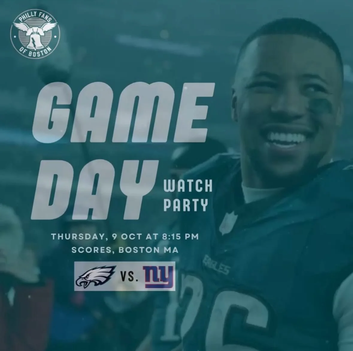 🦅GAME WATCH ANNOUNCEMENT🦅
‼️please read carefully for considerations‼️
2025 Week 6
Eagles vs Giants
Thursday October 9, 2025
8:15pm kickoff
@scoresboston 166 Canal St., steps from TD Garden
Featuring @djslipwax 🎧
Upstairs only, no reservations
