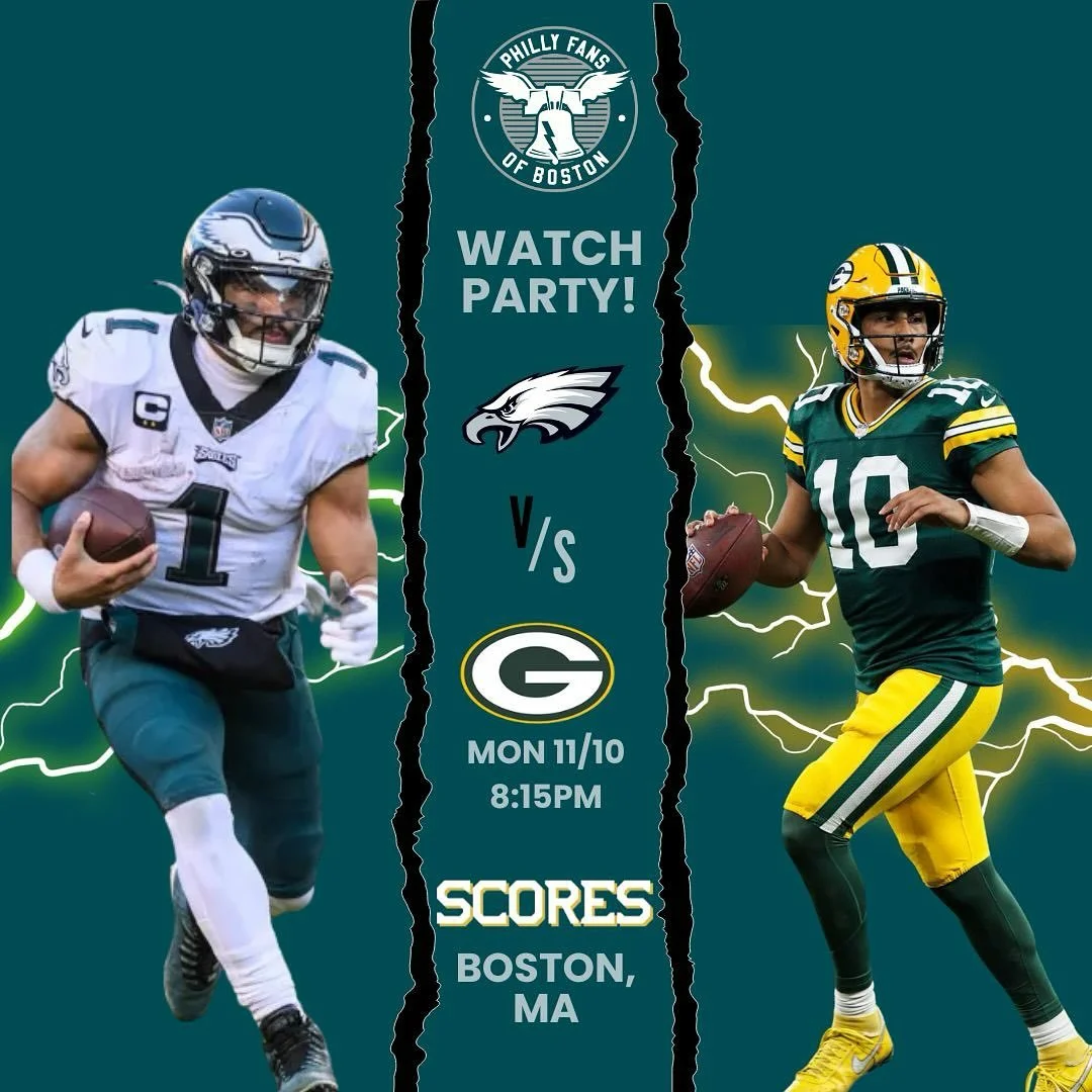 🦅GAME WATCH ANNOUNCEMENT🦅
🎟️Signed Herm Edwards photo raffle prize🎟️

2025 Week 10
Eagles vs Packers
Monday November 10, 2025
8:15pm kickoff, doors at 4pm

@scoresboston 166 Canal St., steps from TD Garden

Featuring @djskoolyahd 🎧
Both floors, 