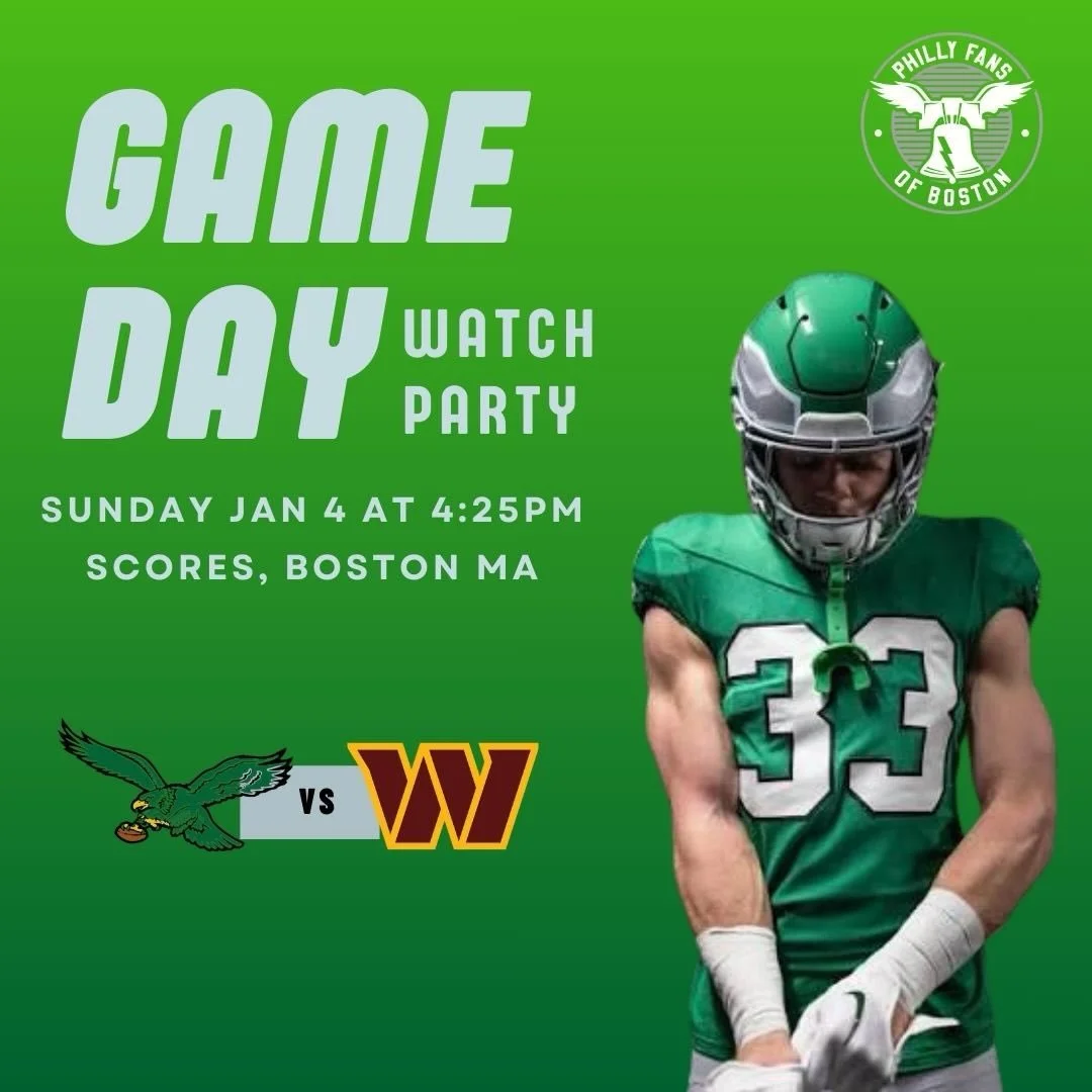 🦅GAME WATCH ANNOUNCEMENT🦅

2025 Week 18
Commanders vs Eagles
Sunday, January 4, 2026
4:25pm kickoff

@scoresboston 166 Canal St., steps from TD Garden

Featuring @djskoolyahd 🎧
Both floors, no reservations!

Happy New Year to Eagles fans and Eagle