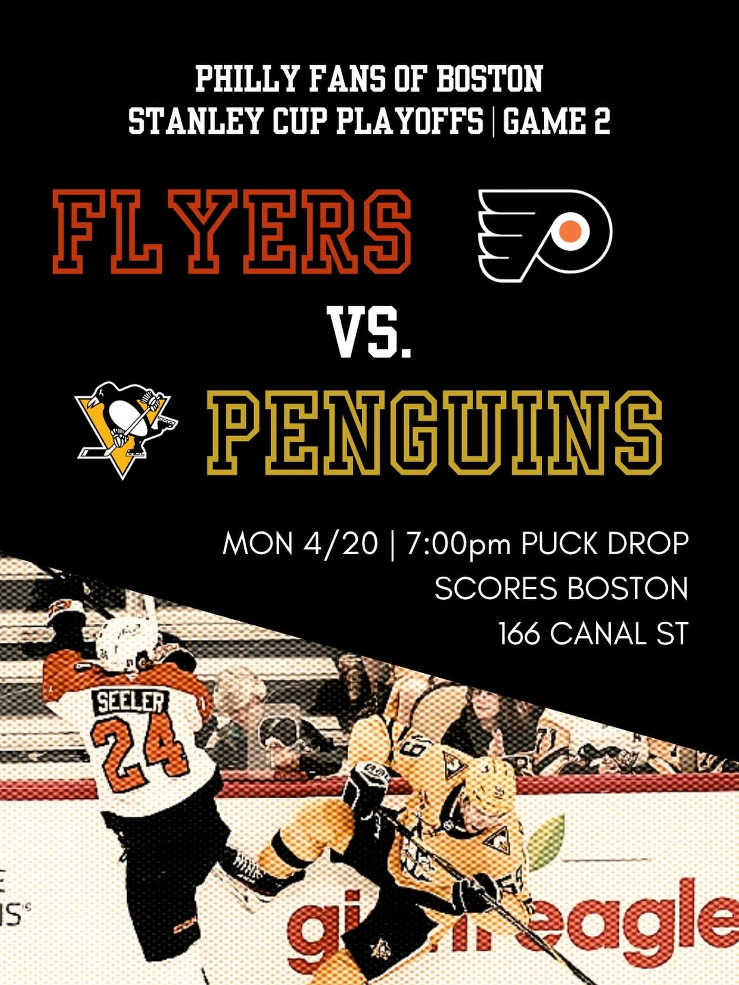 Marathon Monday is for more than running - FLYERS PLAY GAME 2 TONIGHT!
-
Need somewhere to watch? Scores is hosting the official watch party for the Flyers&rsquo; brawl against the flightless birds TONIGHT at 7pm.
-
Drop a 🧡 if you&rsquo;re coming, 