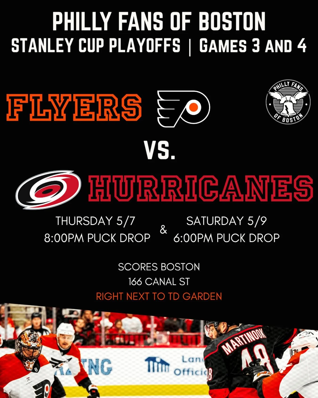 Calling all Boston-based Philly sports fans&hellip; we&rsquo;re hosting watch parties for Round 2 of the Stanley Cup Playoffs this week! Join us at @scoresboston &mdash; the only spot to cheer on the Flyers this week!

P.S., legend @shanemgillis &hel