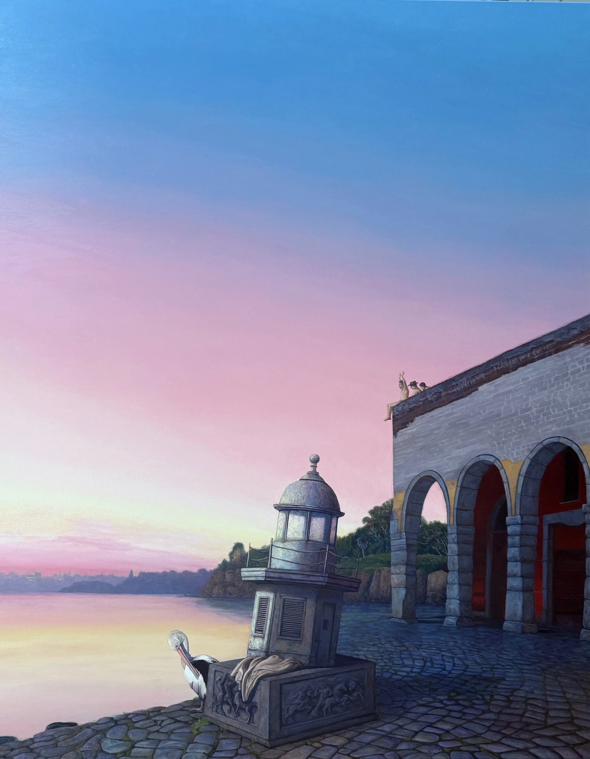 Apparition at Green Point (looking from the Cadigal's Metallar to the Gayamagal's Pannerong and Kayoomay), wip, oil on linen 42"x52" 107x132cm