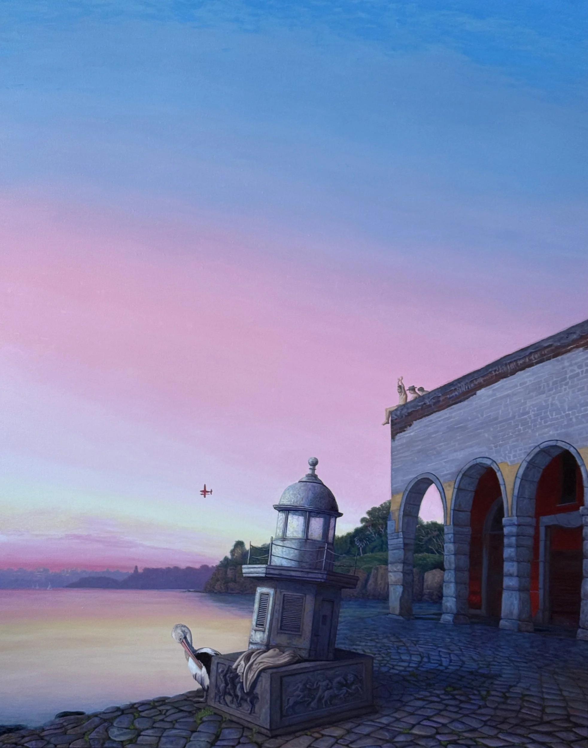 Spontaneous Apparition of Hopeful Surrender Provoked by the Passing of a Seaplane , oil on linen 42"x52" 107x132cm