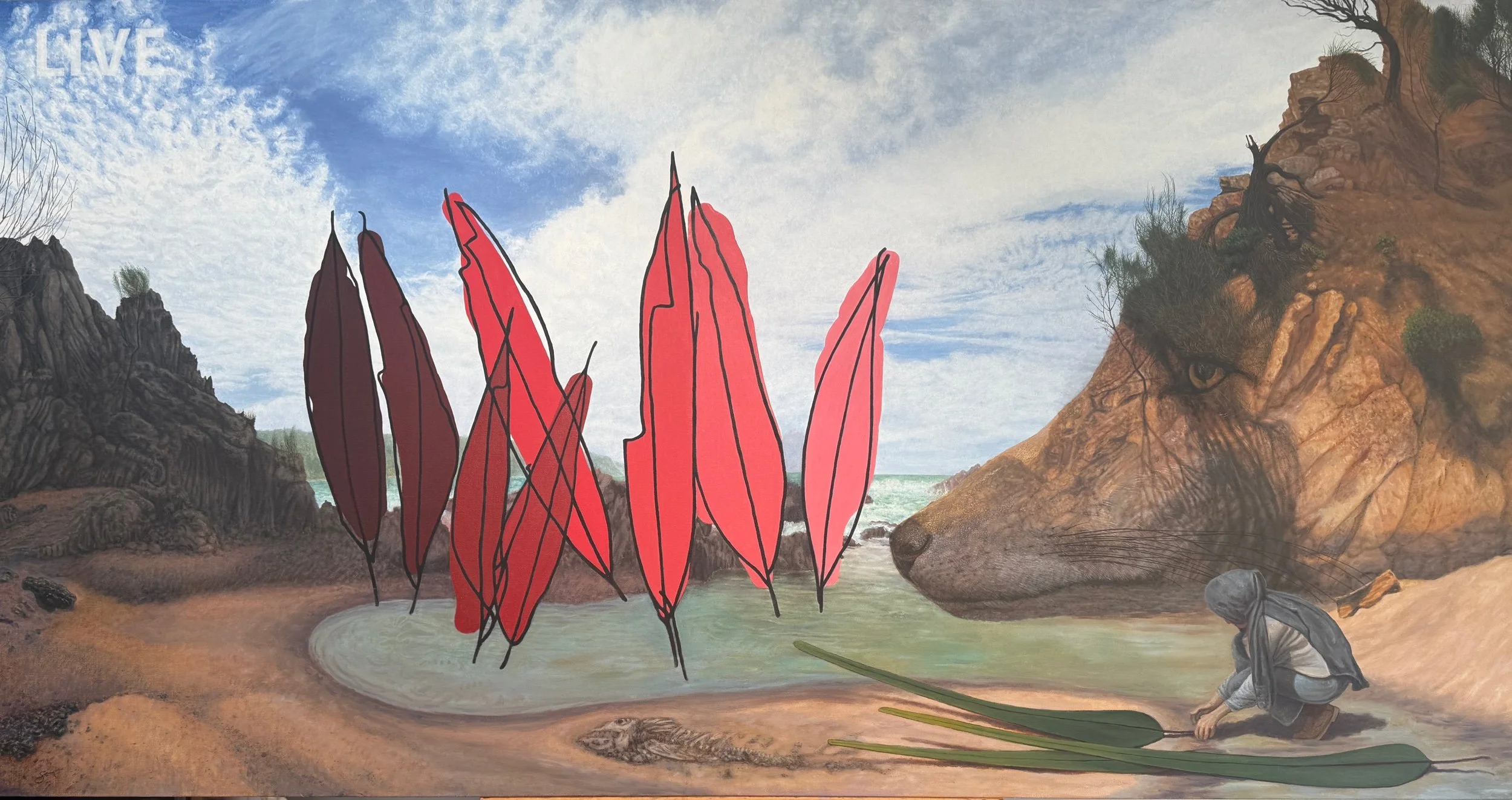 "Live" (Guerrilla Bay), oil on linen, 80"x42" wip