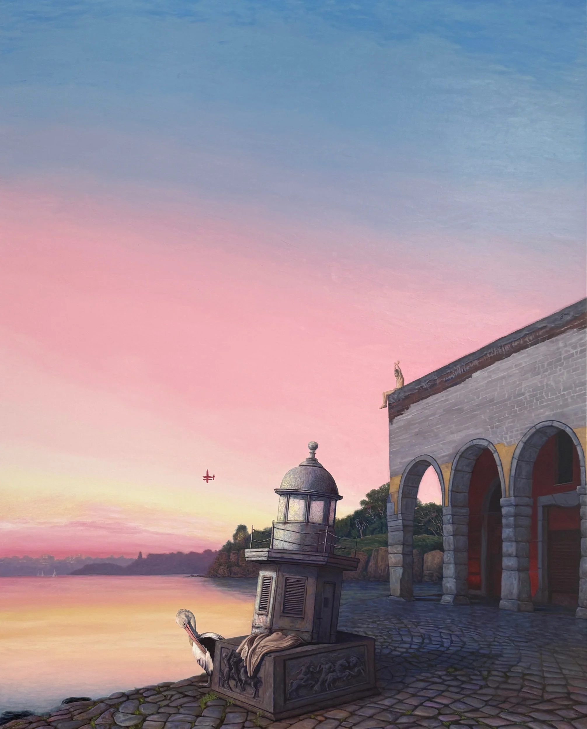 Passing of a Seaplane (Apparition Prompted by the Passing of a Seaplane), oil on linen 42"x52" 107x132cm 