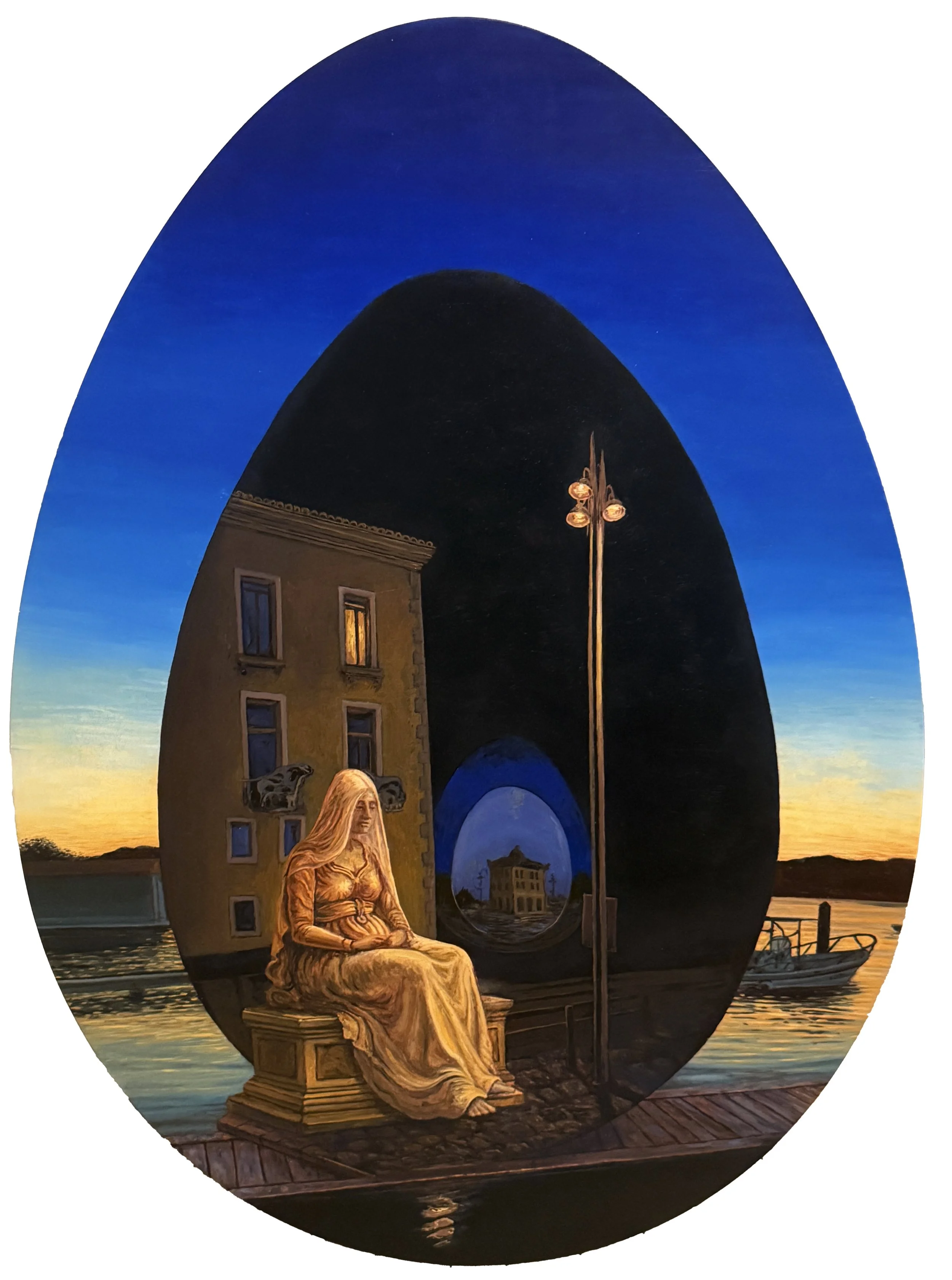 Monument to Invisibility, oil on egg shaped timber panel, 40x55cm