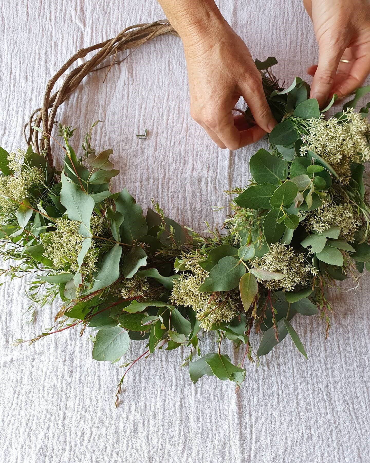 making eucalyptus and cassinia wreath.JPG