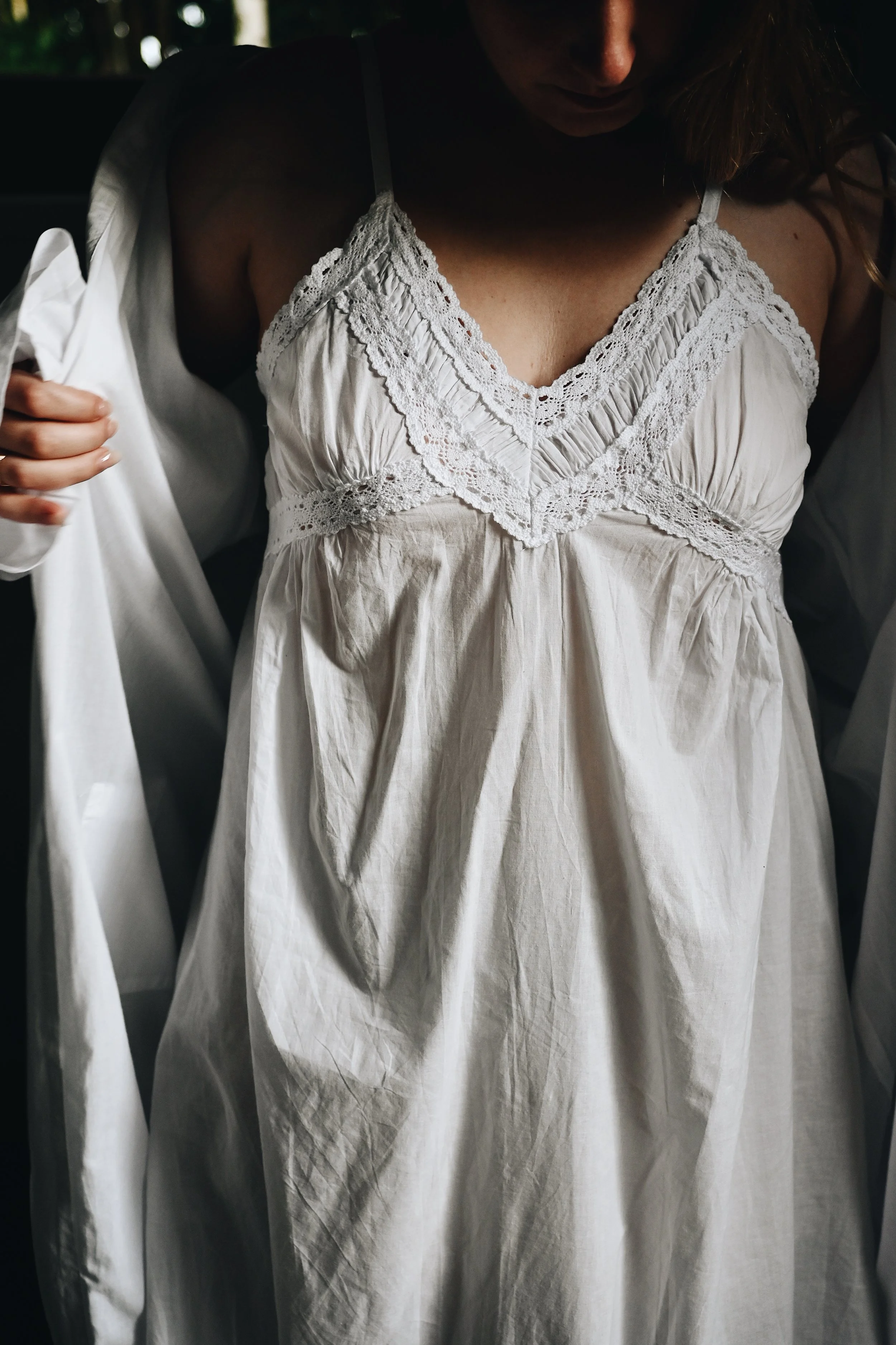 Cotton Nightie Slip with shoestring Straps