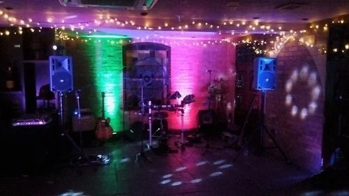 Live band set up with electric drum kit in the Cellar Bar at Kilworth House, Leicestershire