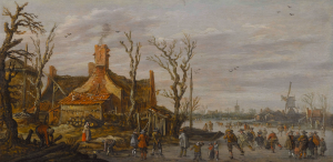 Winter Landscape with Skaters, Farm and Mill by Jan Josephsz. van Goyen (1596 – 1656)