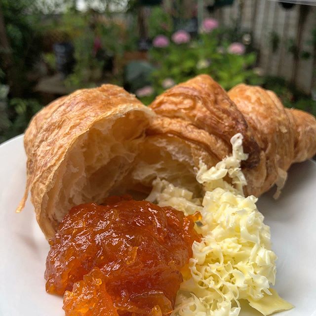 Homemade apricot jam.
Top Tip: It’s too warm to keep butter out in the summer, so keep it in the fridge and grate what you need with a microplane blade - softens to spreadable instantly!