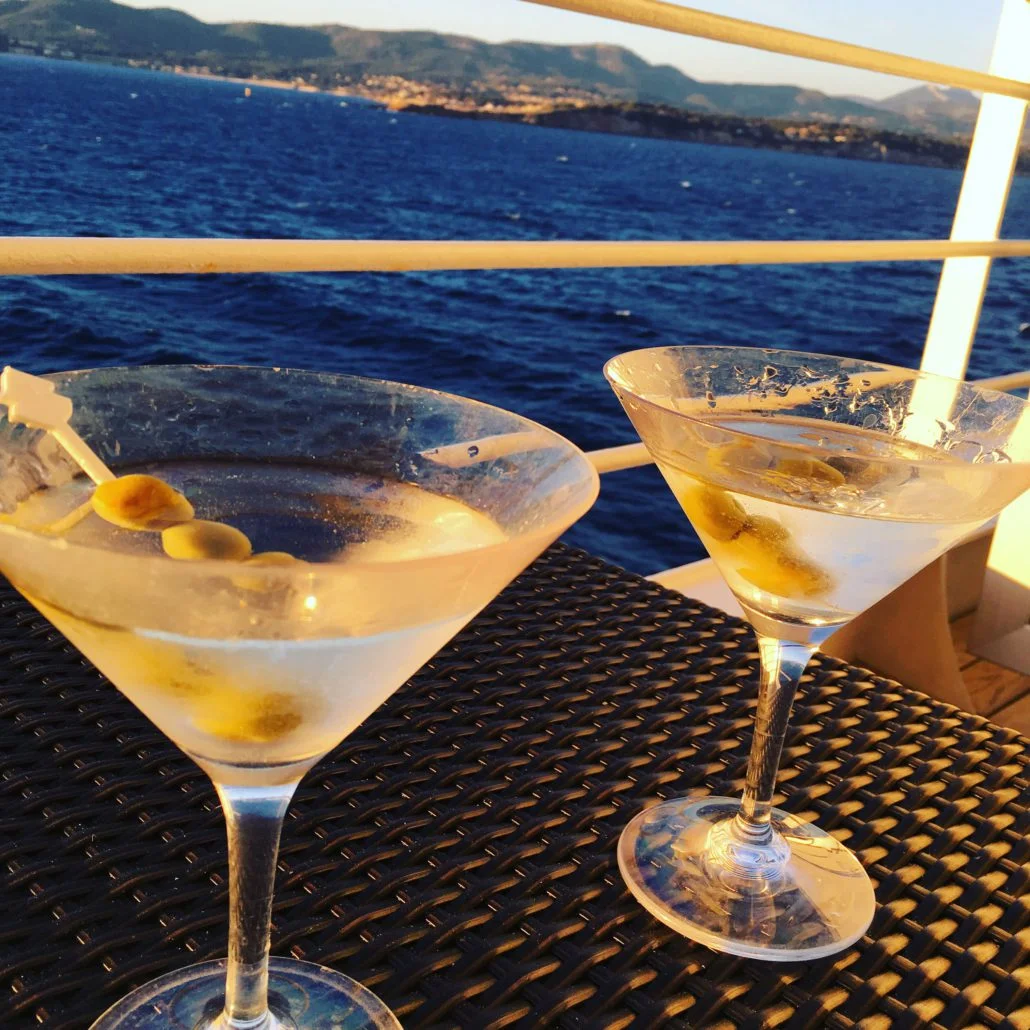 Our ever-attentive butler brings us the perfect martinis. We enjoy them on our private veranda, anticipating our next glamorous port of call, Monte Carlo!