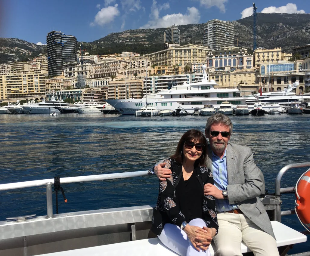 We take a water taxi to the shore, excited to explore the legendary French Riviera town.