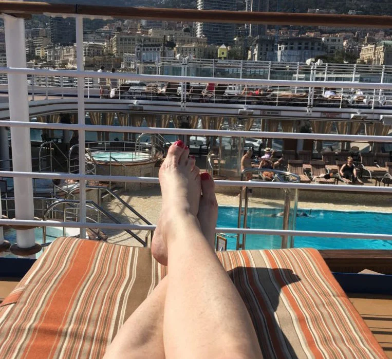 Relaxing on the deck above the pool, enjoying the sensational backdrop of Monte Carlo. Can we possibly arrange for time to stand still? Magnifique!
