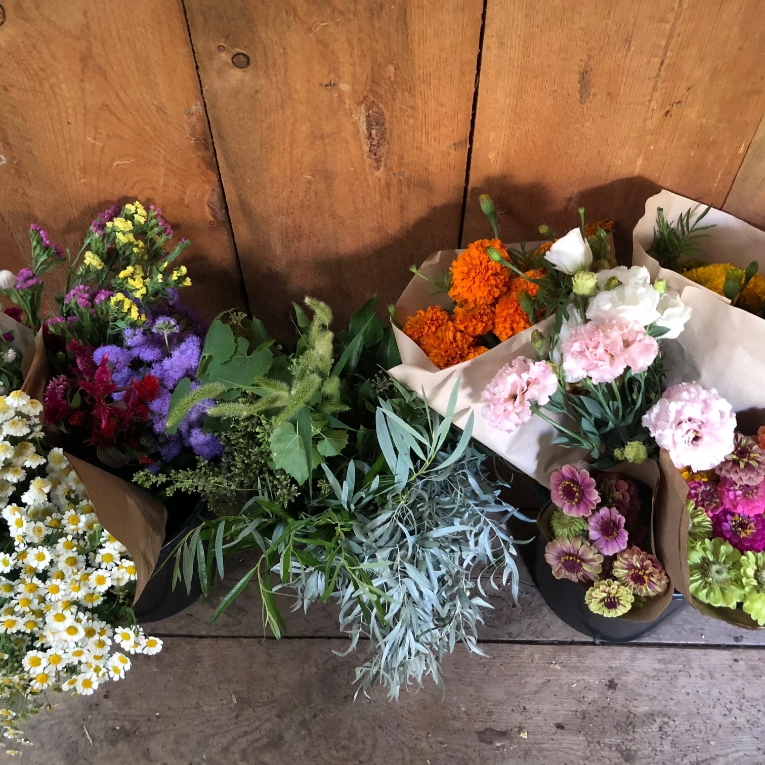 Buckets of Flowers for a Labor Day Wedding