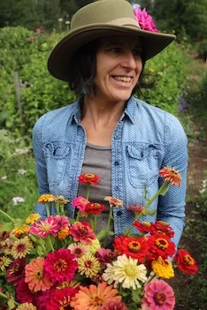 Kate with the Zinnias