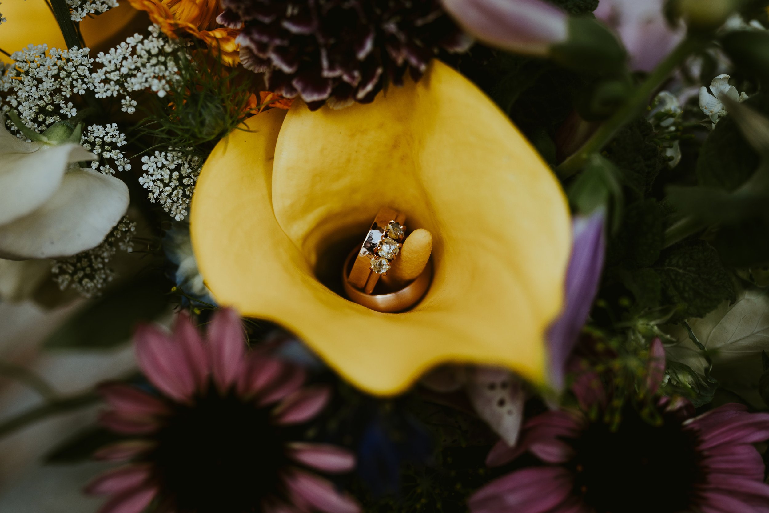Bold bohemian wildflower wedding bouquet detail
