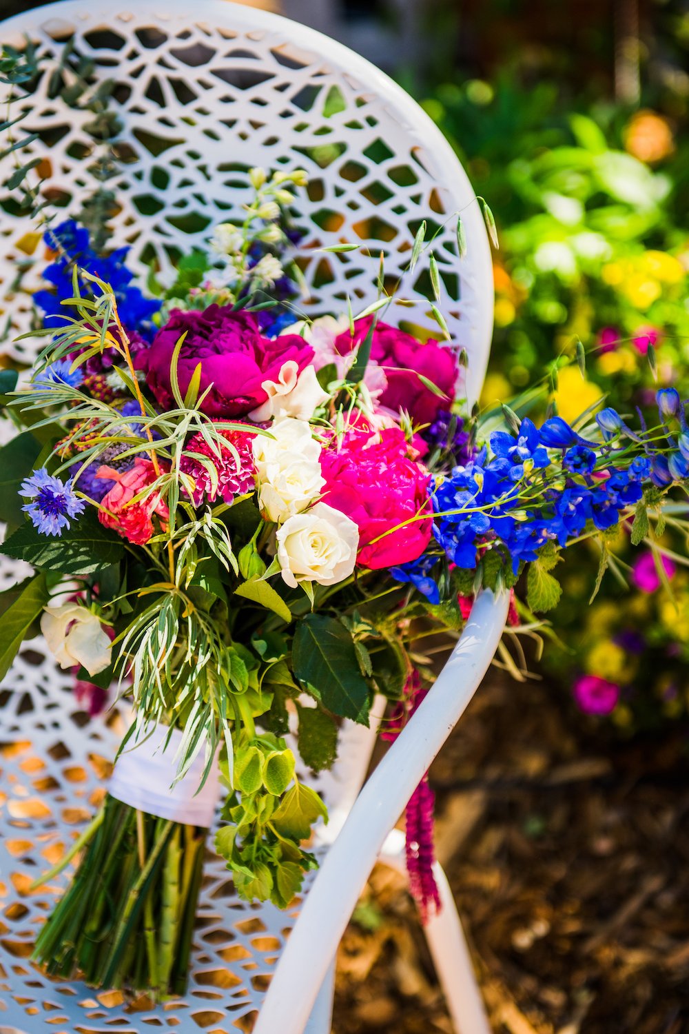 Romantic colorful garden wedding bouquet detail